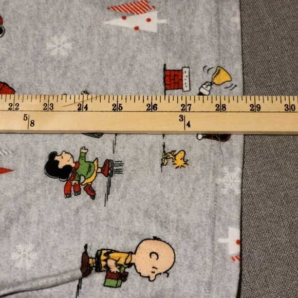 Peanuts Christmas Pajama Set Womens Large Gray Snoopy Charlie Brown Flannel PJs - Picture 9 of 16